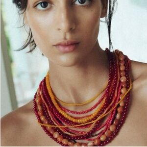 Zara Exotic Elegant Multicolor Beaded Necklace Red Yellow Orange Burgundy